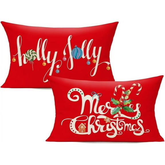 Christmas Lumbar 12x20 Throw Pillow Covers Set of 2 Winter Xmas Navidad Decorations Indoor Outdoor Home Holiday Décor Ornaments Cushion Covers for Couch Chair Sofa, Gnomes Tree Snowman