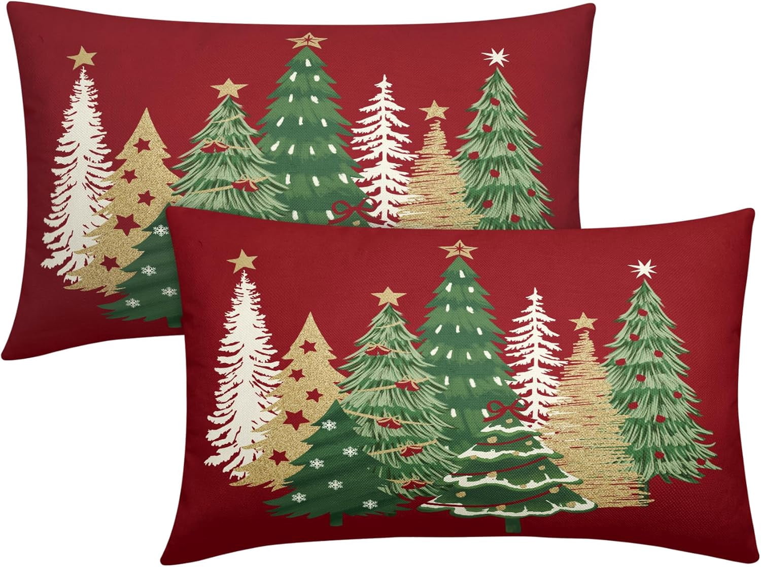 Christmas Lumbar Pillow Covers 12x20 Inch Set of 2 Xmas Tree Dark Red ...