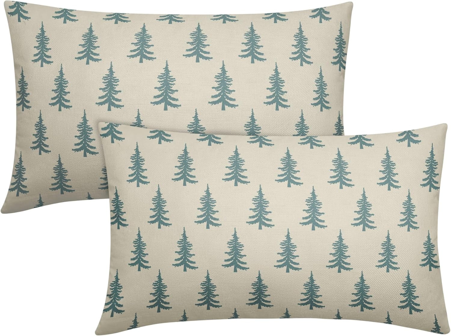 Christmas Lumbar Pillow Covers 12x20 Set of 2 Aqua Xmas Tree Rustic