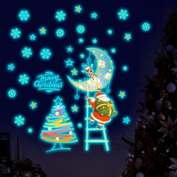 Christmas Luminous Wall Stickers,Xmas Tree Luminous Decals,Santa Claus Snowman Christmas Trees Window Clings,Xmas Winter Wonderland Themed Decals for Home Room Office School