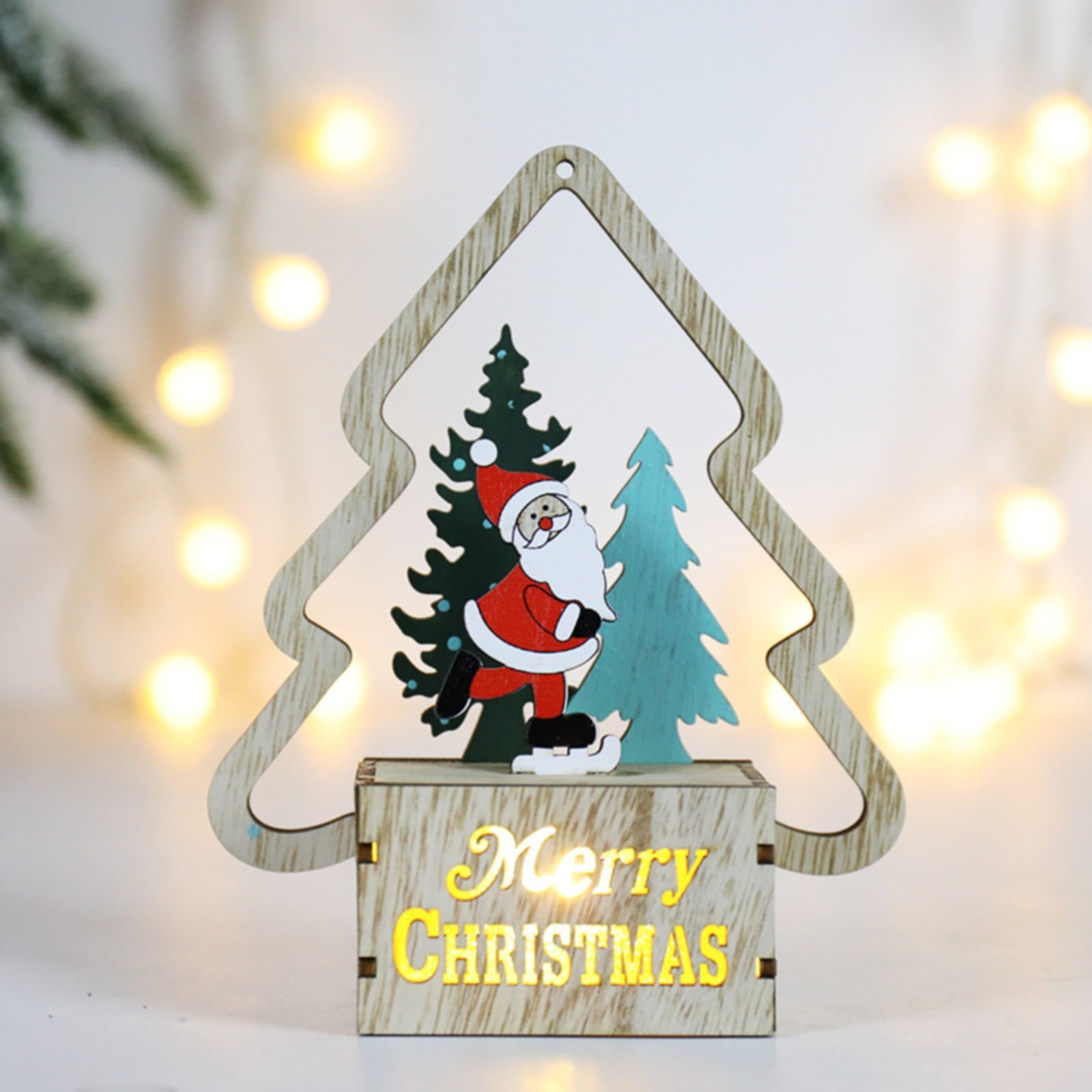 Christmas Luminous Wooden Ornaments Decoration LED Light DIY Wood