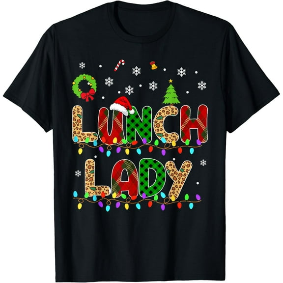 Christmas Lunch Lady Leopard Santa Hat Xmas Winter Gift T-Shirt