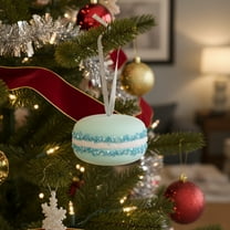 Christmas Macaron Ornament, Soft Velvet Hanging Decoration with Glitter Accents, Sweet Holiday Tree Décor, Window and Tree Hanging Bauble