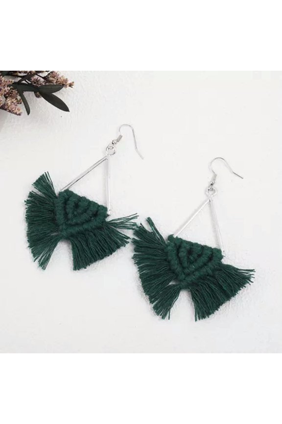 Christmas Macrame Bow Tassel Drop Earrings Chic Handmade French Fashion Jewelry