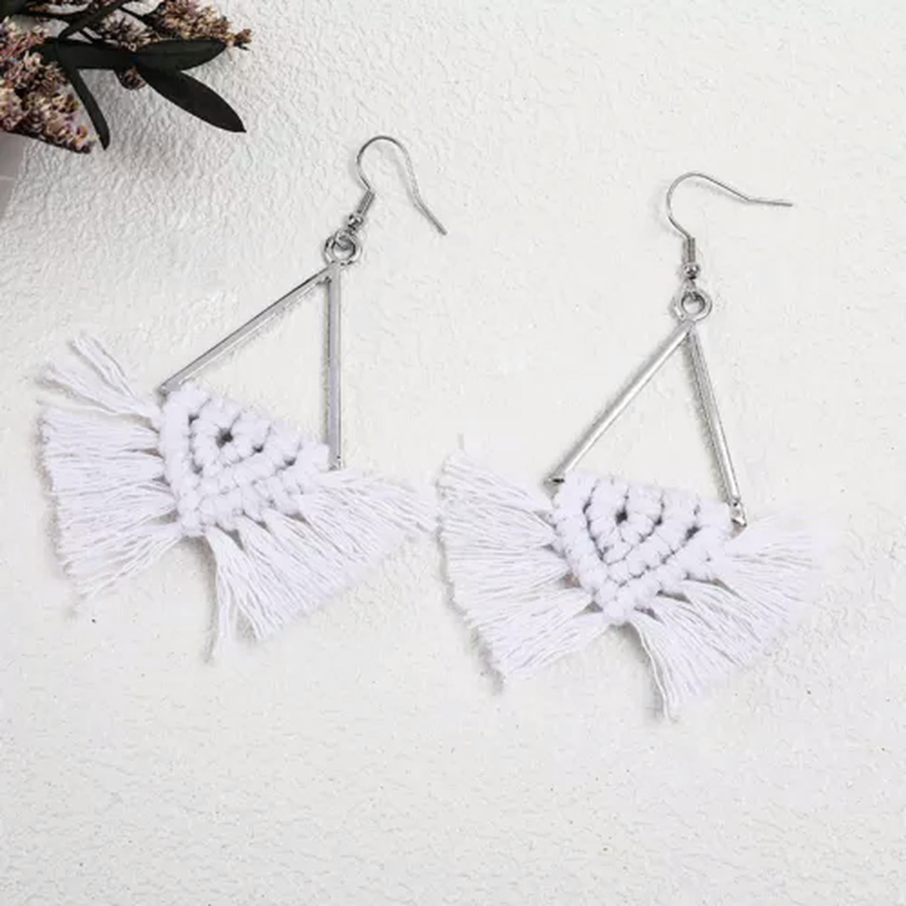 Christmas Macrame Bow Tassel Drop Earrings Chic Handmade French Fashion