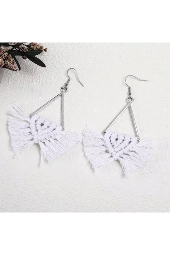 Christmas Macrame Bow Tassel Drop Earrings Chic Handmade French Fashion Jewelry