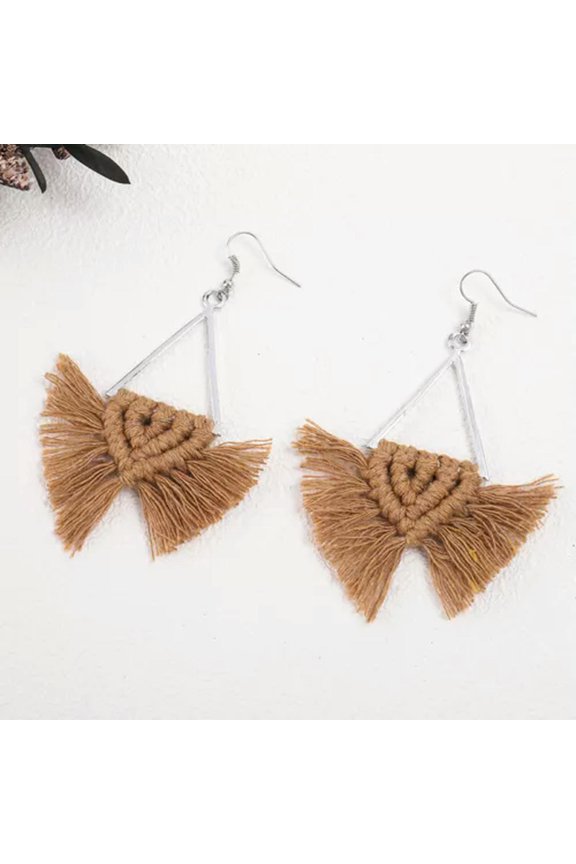 Christmas Macrame Bow Tassel Drop Earrings Chic Handmade French Fashion Jewelry