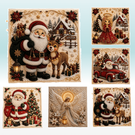 Christmas Magic DIY Diamond Pearl Art Kit, Christmas Pearl Beads Art Craft for Adults Beginner, Gemstone Diamond Dots Beads Handmade Painting Kit for Home Wall Decor (Santa Deer)