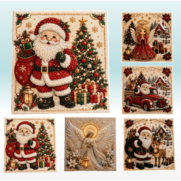 Christmas Magic DIY Diamond Pearl Art Kit, Christmas Pearl Beads Art Craft for Adults & Beginners, Gemstone Diamond Dots Beads Painting for Home Wall Decor (Santa Gift)