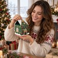 thumbnail image 1 of Christmas Magic House Gift Box Cottage Shaped Handle Packaging Gingerbread | Lidded Cardboard Container for Cookies Candy Small Presents Holiday Party Favor Storage Carrying Display Seasonal Treats, 1 of 3