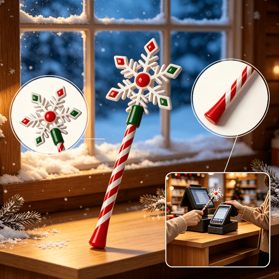 Christmas Magic Payment Wand, Memorable Contactless Checkout Stick, Detailed Gem‑Decorated Snowflake Head, Fun‑Vibe Retail Prop for Winter‑Season Shopping Activities