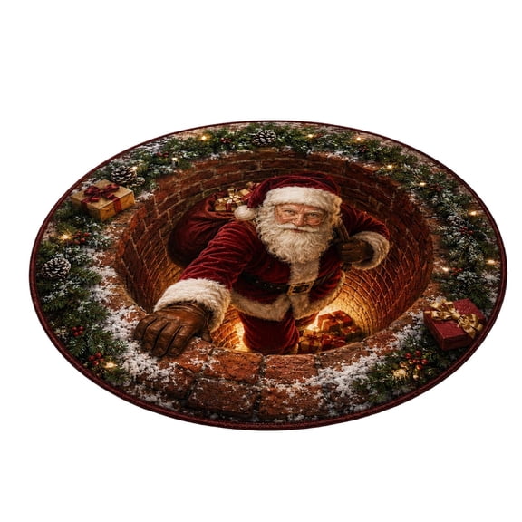 Christmas Magic Portal 3D Illusion Rug, Round Vortex Floor Mat with Quilted Village Scene, Holiday Staircase Runner Decor for Living Room Entryway and Indoor Party