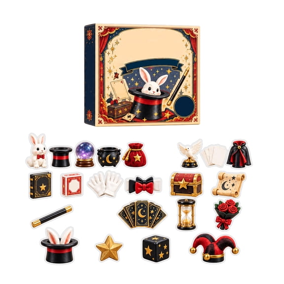 Christmas Magic Show Advent Calendar 2026, 24Pcs 2D Acrylic Hanging Ornaments, 24 Days Countdown Surprise Box, Holiday Surprise Gift for Magic Enthusiasts and Collectors
