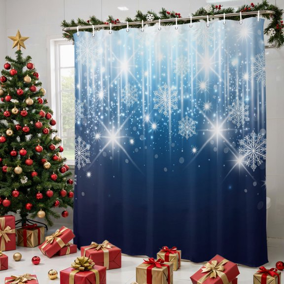 Christmas Magic Shower Curtain for Bathroom, Snowflake Bokeh Sparkle Minimalist Waterproof Fabric Shower Curtain with 12 Hooks, Bathroom Curtain Set for Bathroom Accessories Decor, 36 x 72 Inches