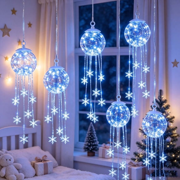 Christmas Magic Snowflake Waterfall Light, Magic Snowflake Cascade LED Hanging Ornament, Sparkling Snowflake String Light Decoration for Xmas Tree, Window, Wall, Home and Holiday Party Display