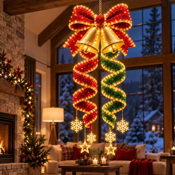 Christmas Magic Spiral Hanging LED Light, 360° Illuminated Vertical Holiday Decoration for Porch Yard Garden, Indoor Outdoor, Weatherproof PVC, 3 Festive Designs