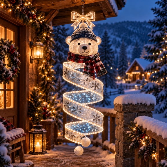 Christmas Magic Spiral Hanging LED Light Collection, 3D Glow, Suspended Glowing Characters with Spiral Lights and Hanging Details for Christmas Porch Entryway Doorway and Outdoor Holiday Decor