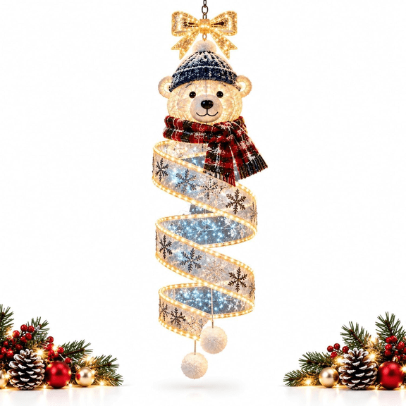 Christmas Magic Spiral Hanging LED Light Collection,Holiday Porch Entryway Doorway Decor with Spiral Lights,Outdoor Vertical Christmas Decoration Display(Christmas Polar Bear)