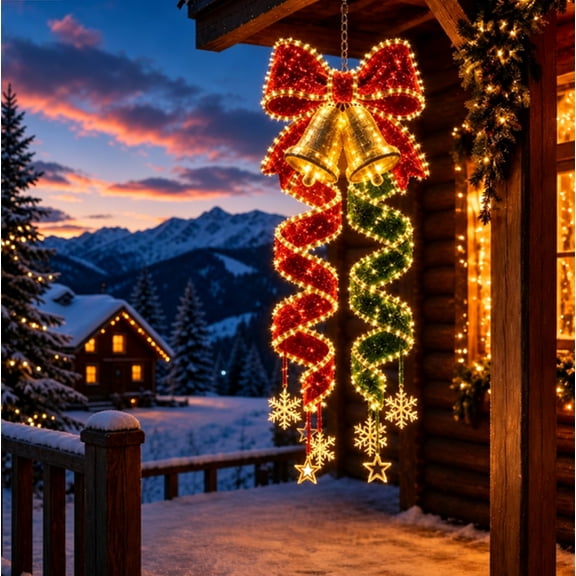 Christmas Magic Spiral Hanging LED Light Collection, LED Lighted Christmas Hanging Ornament, Holiday Porch & Home Wall Decor