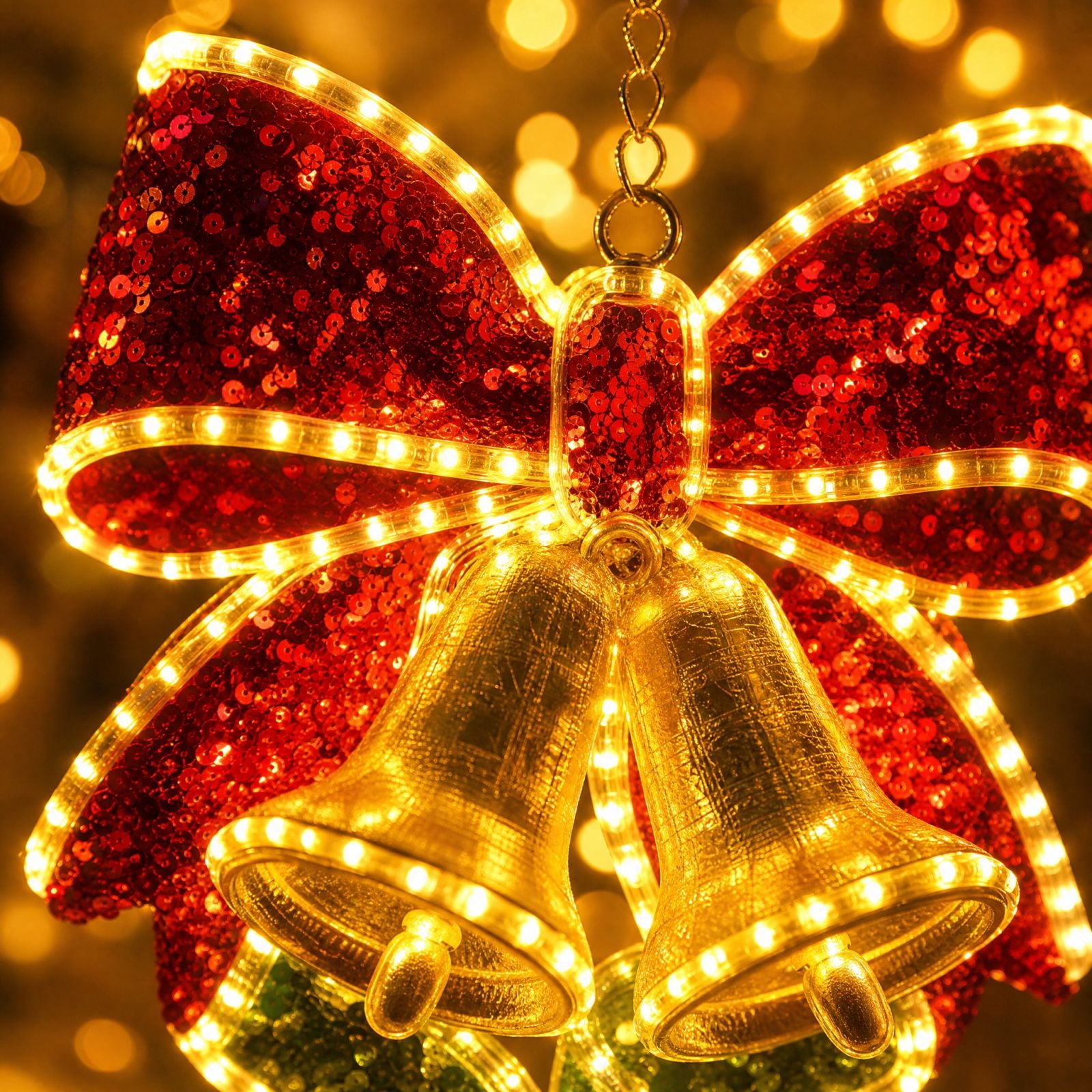 Christmas Magic Spiral Hanging LED Lights With Red Green Xmas Bow ...
