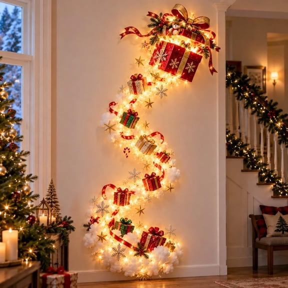 Christmas Magic Trail Wall Light -3D LED Glowing Christmas Scene Wall Decoration, Santa Sleigh Reindeer Hanging Decoration Indoor Holiday Decor for Living Room, Festive Xmas Gift,Bethlehem Star