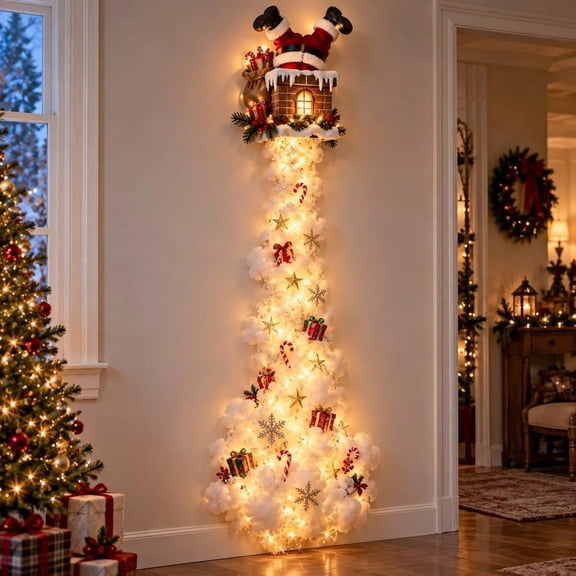 Christmas Magic Trail Wall Light -3D LED Glowing Christmas Scene Wall Decoration, Santa Sleigh Reindeer Hanging Decoration Indoor Holiday Decor for Living Room, Festive Xmas Gift,Bethlehem Star