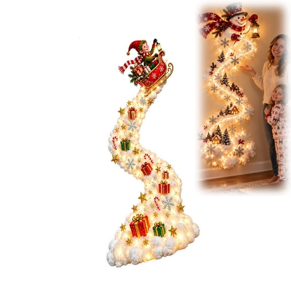 Christmas Magic Trail Wall Light, 3D LED Santa Sleigh Reindeer Wall Decor, Cascading Warm White Xmas Tree Alternative for Living Room Doorway Mantel (Elf, 1PC)