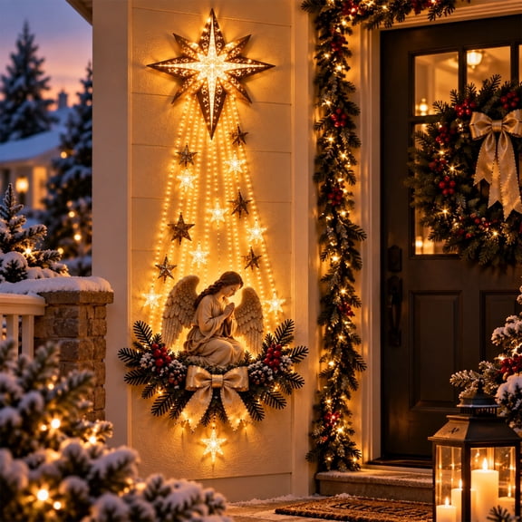 Christmas Magic Trail Wall Light - Bethlehem Star of Faith & Heavenly Angel Blessing, Space-Saving Warm LED Lights, Easy Wall Placement for Small Apartments, 23.6"