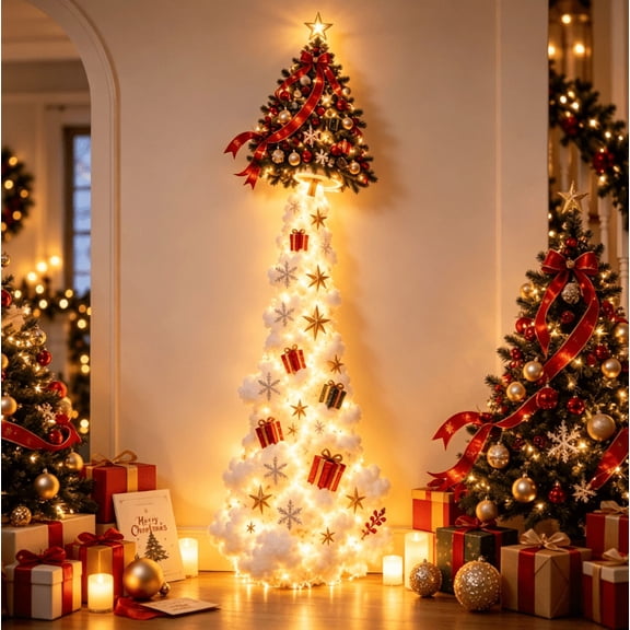 Christmas Magic Trail Wall Light, Festive Sleigh Scene Lighted Wall Decor, Warm Glowing Accent for Living Room Entryway Christmas Home Display (Christmas tree)