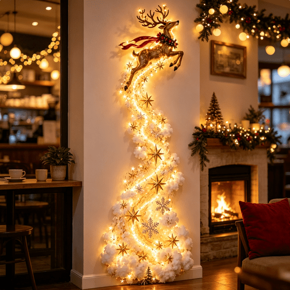 Christmas Magic Trail Wall Light, Fireplace Side Glowing Wall Accent, Cozy Festive Decor for Warm Christmas Living Room Display