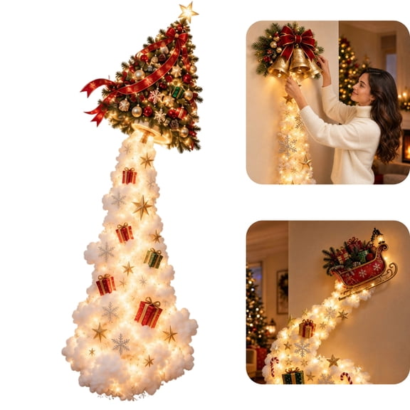 Christmas Magic Trail Wall Light Hanging Wall Lights Christmas Decorations Indoor Wall Christmas Tree Cloud Light Sparkling Cascading Snow LED Wall Art For Home Window Xmas Decor,Christmas Tree