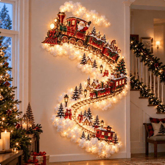 Christmas Magic Trail Wall Light, LED Cascading Holiday Christmas Decor, Plug-in Festive Wall Hanging Light for Holiday Party Home