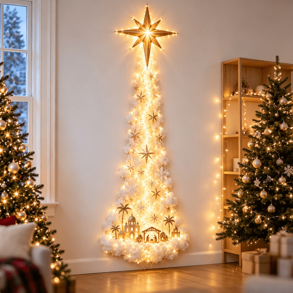 Christmas Magic Trail Wall Light LED Christmas Tree Wall Hanging Light Festive Atmosphere Decor for Living Room Holiday Party Home