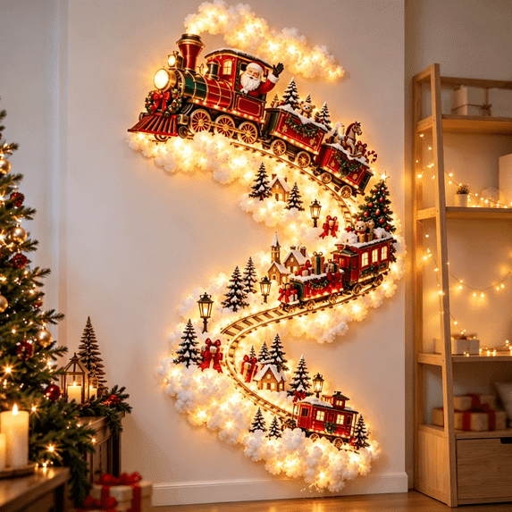 Christmas Magic Trail Wall Light LED Santa Train Wall Hanging Light Festive Atmosphere Decor for Living Room Holiday Party Home