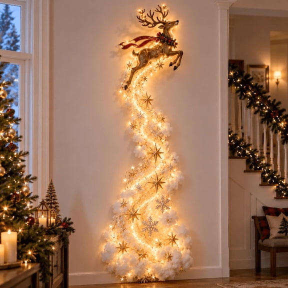 Christmas Magic Trail Wall Light, Multi-Design Holiday Lighted Wall Decor, Glowing Trail Christmas Wall Hanging for Farmhouse & Traditional Home Christmas Decor