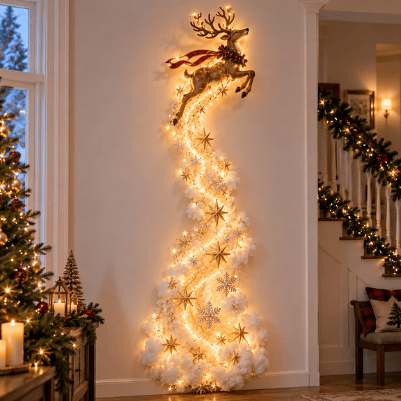 Christmas Magic Trail Wall Light, Multi-Design Holiday Lighted Wall Decor, Glowing Trail Christmas Wall Hanging for Farmhouse & Traditional Home Christmas Decor