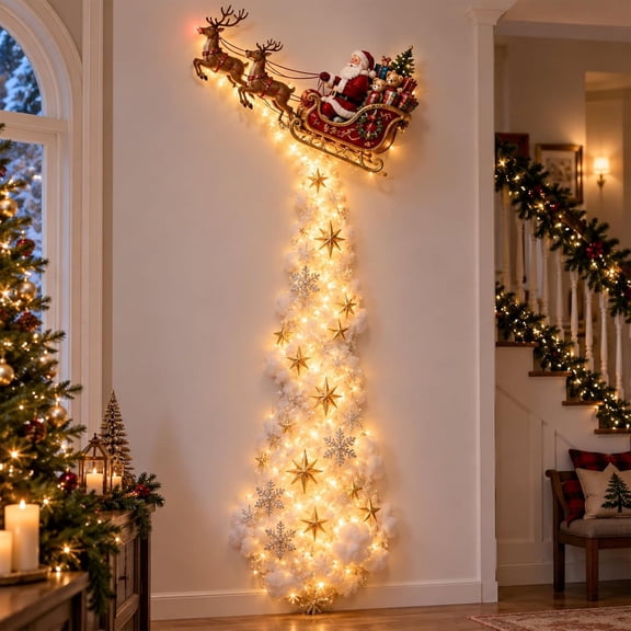 Christmas Magic Trail Wall Light, Pre-Lit LED Cascading Holiday Wall Decor, Vertical Hanging Christmas Ornament with Warm Fairy Lights, Space-Saving Indoor Home, Porch & Christmas Wall Decoration