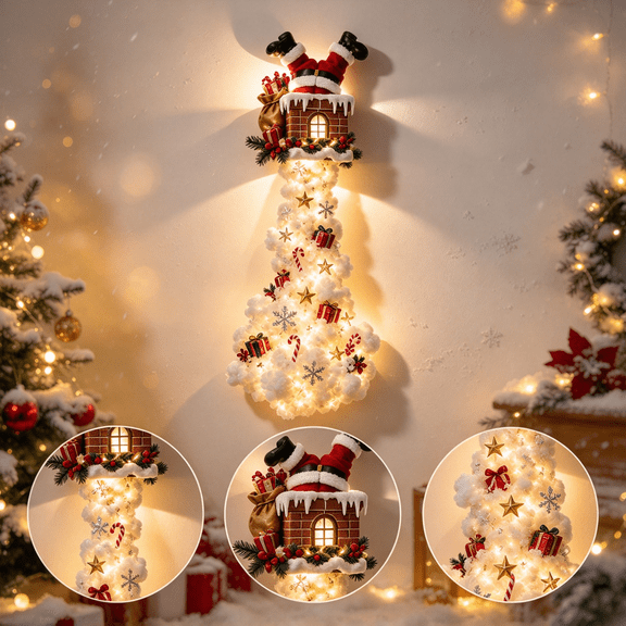 Christmas Magic Trail Wall Light, Santa Express Train Cascading LED Wall Decor, Warm Glowing Snowy Railway Scene Holiday Wall Ornament, Indoor Xmas Decoration for Entryway Bedroom,1,B
