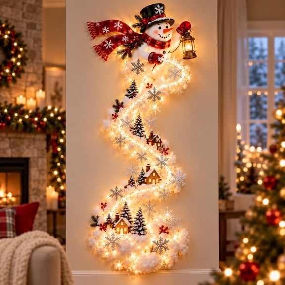 Christmas Magic Trail Wall Light, Santa Sleigh Reindeer Hanging Decoration | With Warm White LED, 3D Star and Snowflake, Indoor Holiday Decor for Living Room, Festive Xmas Gift(#B)