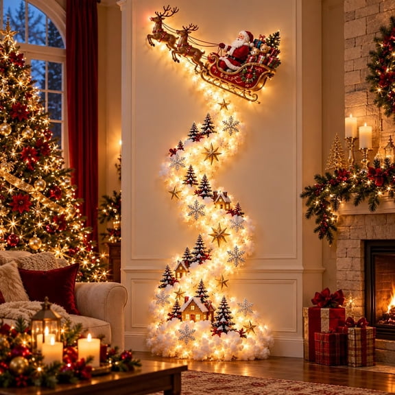 Christmas Magic Trail Wall Light, Warm white cascading LED glow creates festive, space-saving Christmas wall decor for living rooms, hallways and entryways.