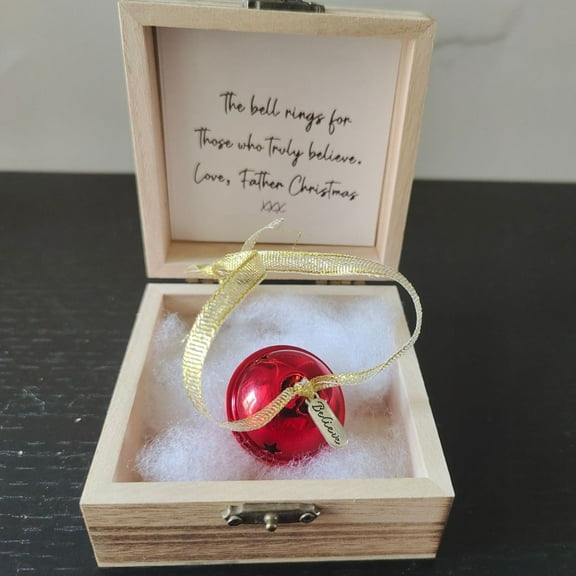 Christmas Magical Believes Bell Ornament, Festive Hope Bell Hanging Decor With Natural Wood Box, Exquisite Craftsmanship & Clear Ringing Sound, Perfect For Christmas Tree and Party Gift, D
