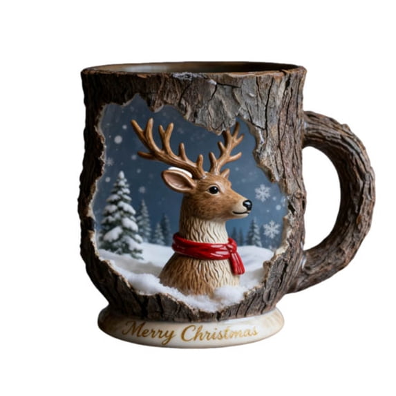 Christmas Magical Forest Crackle Mug, Festive Ceramic Coffee Cup for Hot Cocoa & Tea, Unique Holiday Gift for Friends & Family, Microwave & Dishwasher Safe