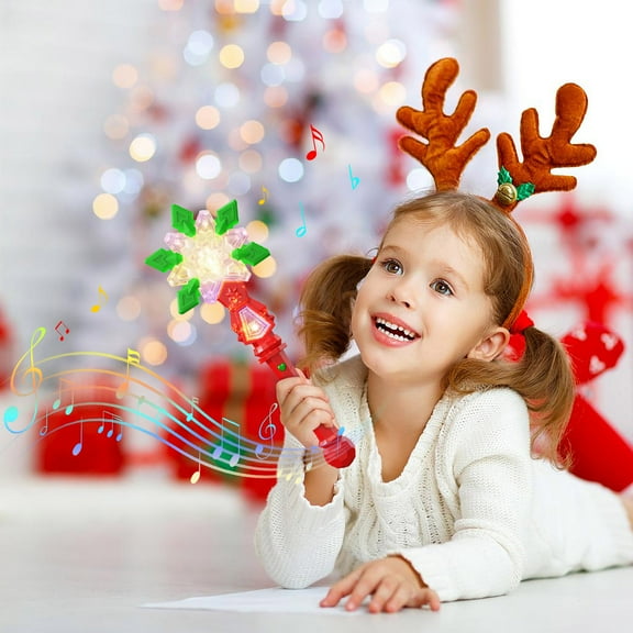Christmas Magical Light-Up Snowflake Wand - Flash with Projection Function, Christmas Gift, Toy for Parties, Parades, Photoshoots, Easy to Hold, Batteries Included (3xAA), Red, 13.1in/33.2cm