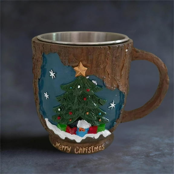 Christmas Magical Woodland Crack Mug - Tree Stump Mug with Santa/Snowman/Reindeer Designs, Festive Holiday Decor & Unique Christmas Gift for Coffee Lovers