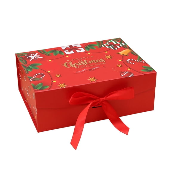 Christmas Magnetic Gift Packaging Box with Satin Ribbon Bow, Small Present Box for Holiday Gift Giving