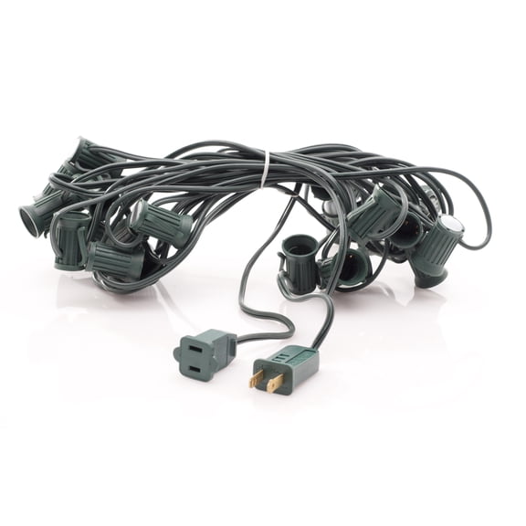 Christmas Magnetic Light Strand - 25 ft length, 12in spacing, C9 socket, Green SPT1 Wire, (Bulbs NOT included)