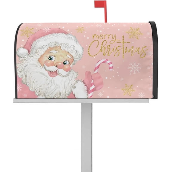 Christmas Magnetic Mailbox Cover Oversized 21"x25.5", Cute Pink Santa Claus Box Cover Mailbox Wraps Letter Post Box Cover for Holiday Garden Yard Outdoor Decor