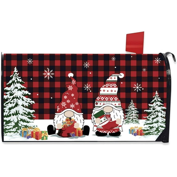 Christmas Magnetic Mailbox Cover, Winter Xmas Red Buffalo Plaid Standard Mailbox Cover, Holiday Decorations Christmas and New Year Yard Decoration,21" Lx 18" W (Christmas Santa Buffalo Plaid)