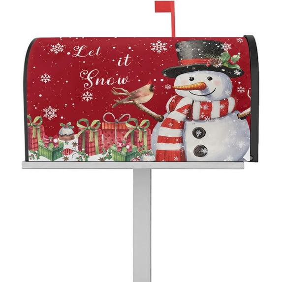 Christmas Magnetic Mailbox Covers Standard Size 18x21 Inch, Red Snowman Let it Snow Mailbox Wraps Mailbox Post Cover Seasonal Winter Holiday Mailbox Decor for Outside Garden Yard