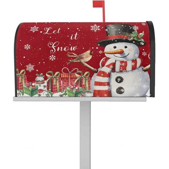 Christmas Magnetic Mailbox Covers Standard Size 21x25 Inch, Red Snowman Let it Snow Mailbox Wraps Mailbox Post Cover Seasonal Winter Holiday Mailbox Decor for Outside Garden Yard